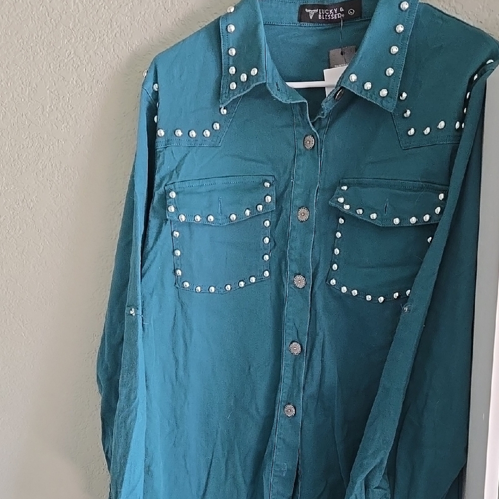 Teal Studded Shirt Dress Or Open Duster